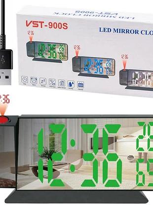 Годинник мережевий проекційний vst vst-900s-4 led дисплей салатовий температура usb чорний