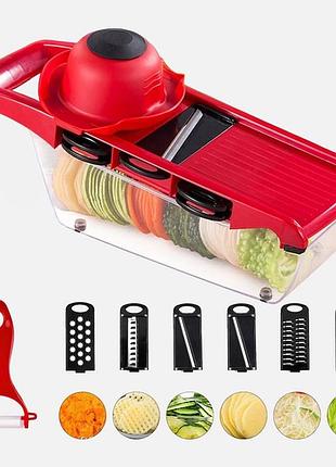 Овощерезка ручная mandoline slicer на 1.5 л 6в1 для овощей и фруктов с контейнером слайсер терка мини комбайн красная
