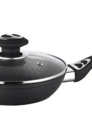 Сковорода со стеклянной крышкой bohmann bh-9512-24 и трехслойным мраморным покрытием 26 см черный