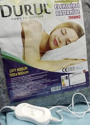 Электропростынь 120х160см флисовая 2 температурных режима турецкая простынь с подогревом от сети серый