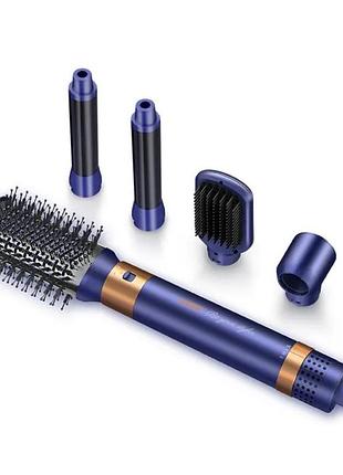 Професійна фен-щітка vgr v-487 violet 5-в-1 для сушки укладки та завивки волосся синій 800 вт
