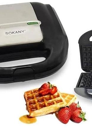 Вафельница sokany kj-108w антипригарное покрытие черный 750 вт