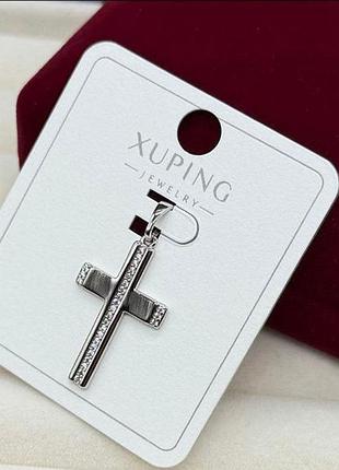 Підвіска хрестик xuping біжутерія хрест медзолото гіпоалергенний хрестик кулон на шию під срібло з камінцями