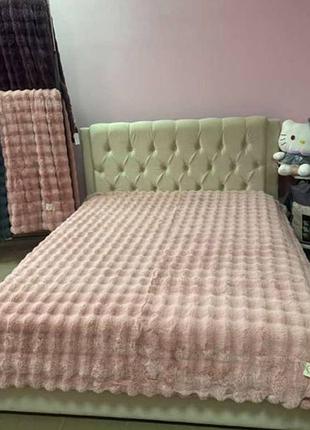 Покрывало «кролик» пудрово-розовый, мягкое велюровое покрывало 2,20 × 2,40 м для кровати