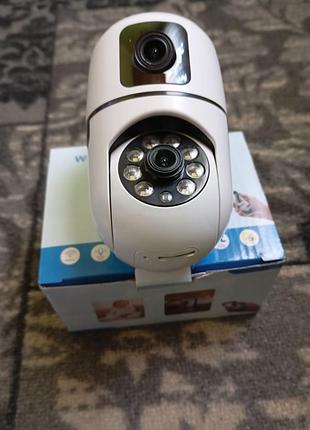 Двухъективная камера безопасности, 360-градусная ptz wifi камера, белая cloud storage intelligent camera