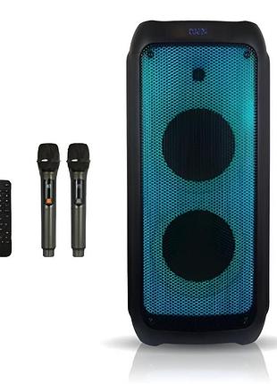 Портативная колонка zxx-5508 акустическая система 1000вт rgb подсветка с 2 микрофонами и пультом 2х8" черный