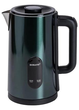 Електрочайник із обертанням на 360° sokany sk-09019 безшумний дисковий чайник 3л 2000вт малахіт