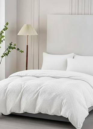 Комбинированное муслиновое постельное белье «primavara» в цвете белый евро с простыней на резинке