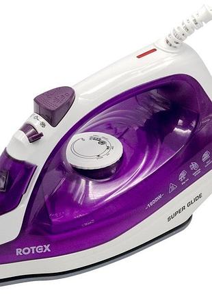 Гладильный утюг rotex ric22-c super glide антипригарное покрытие 1600вт резервуар 220мл сиреневый/белый