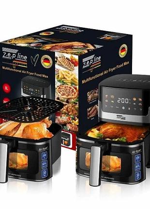 Аэрофритюрница zepline zp-215 8 л с сенсорным управлением дисплеем и таймером 3500 вт черная