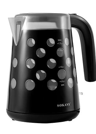 Електрочайник із обертанням на 360° sokany fk-1621 дисковий чайник безшумний 1.7л 1850 вт чорний у горошок