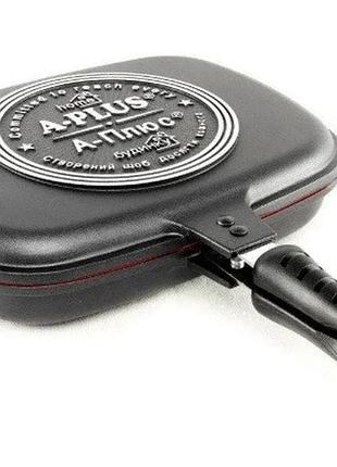 Качественная универсальная алюминиевая сковорода-гриль a-plus 32см антипригарная для гриля и жарки