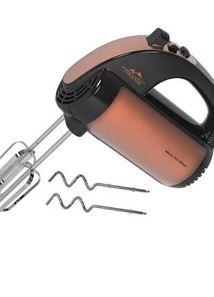 Ручний міксер monte mt-2008 кухонний міксер для дому 5 швидкостей 2 насадки бронзовий 800 вт