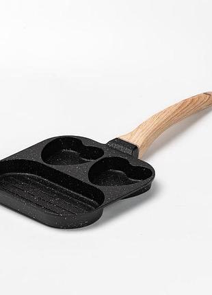 Порционная сковорода 3 секции фигурная сковорода черный