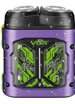 Электробритва аккумуляторнаая vgr v-344 роторная 8000 rpm влагозащита ipx6 фиолетовая
