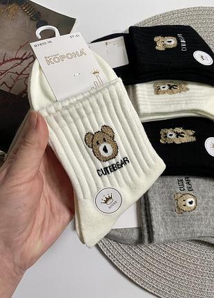 Набір шкарпетки жіночі середні бавовняні з ведмедиком корона р 36-40