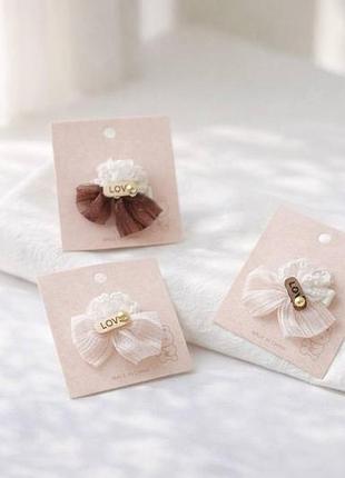 Набор декоративных заколок бантиков для волос с кружевом и органзой компактные зажимы для причёсок 12 шт