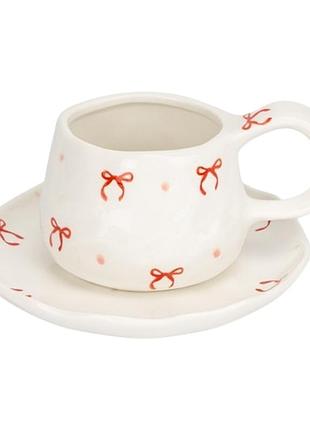 Чашка з блюдцем святкові бантики 300 мл білий