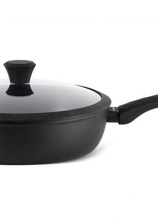 Глибока сковорода з кришкою benson bn-446 ⌀ 28см 7.5см алмазне покриття антипригарне чорна