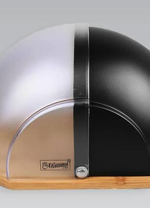 Деревянная хлебница maestro mr-1678-black с пластиковой крышкой емкость для хранения хлеба черный