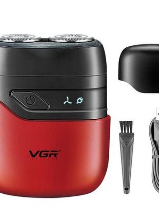 Мужская электробритва vgr v-345 аккумуляторная роторная водонепроницаемая мини бритва ipx7 5вт красная/черная