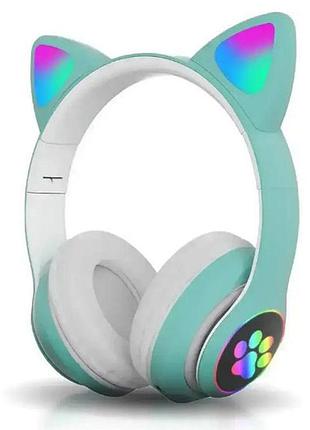 Бездротові дитячі навушники cat ear stn-28 з котячими вушками що світяться bluetooth бірюзові