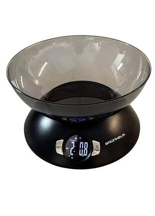 Кухонні настільні електронні ваги grunhelm kes-501sb для зважування продуктів з чашею до 5кг ваги для дому чорний