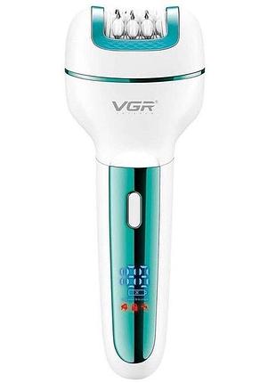 Женская электробритва пинцетный аккумуляторный эпилятор 3в1 vgr v-732 с подсветкой и 3 насадками ipx5 зеленый