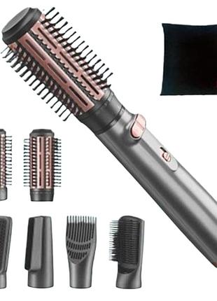 Фен щетка для волос dsp 50205 8в1 с вращающейся щеткой и насадками для укладки волос 1000 вт серый