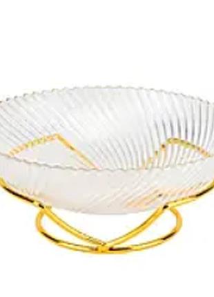 Салатник elisey 9219-041 «золотая волна» стеклянный на металлической подставке 24 см