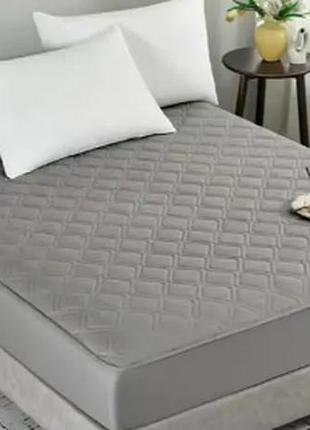Стеганый наматрасник-чехол из коттона 180×200×28 см темно серый