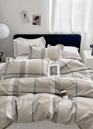 Постельное белье евро размер «діма» натуральный комплект с компаньоном турция европейка наволочки 70х70см клетка коттон