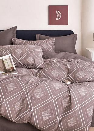 Комплект постельного белья с компаньоном турция семейка с двумя пододеяльниками 100% котон наволочки 70х70 см діма узор ромб