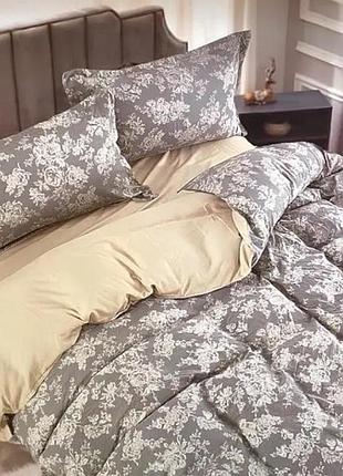 Постільна білизна сатин «laura-grand» код 17 євро комплект з 4 наволочками бежевий з визерунками