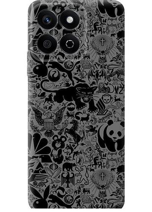 Чехол силиконовый на телефон huawei honor play 60 plus чёрно-серый стикер бомбинг "2432u-4109-58250"