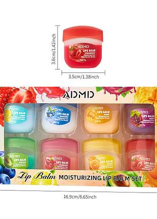 Admd moisturizing lip balm set — набір з 8 зволожувальних фруктових бальзамів для губ.