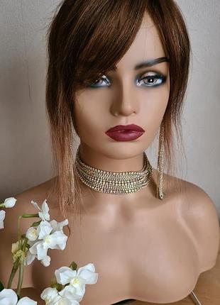 Накладка топер макушка челка с имитацией кожи головы 100% натуральный волос.