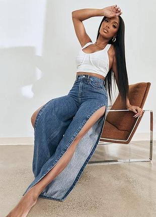 Щільні джинси з розрізами shape mid blue wash extreme split detail jeans.