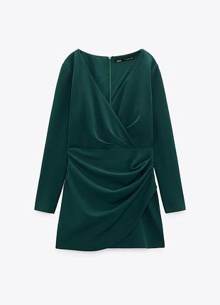 Міні-сукня zara зі зборками розмір м смарагдовий колір