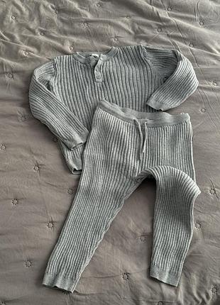 Дитячий комплект кофта штани у рубчик сірий колір hm