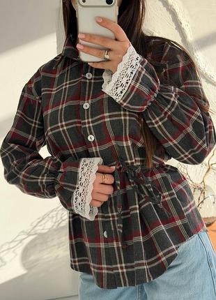 Жіноча класична котонова фланелева сорочка рубашка у клітинку