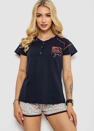 Жіноча піжама з принтом, колір синій