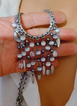 Качественное ожерелье с натуральным кошачьим глазом винтаж