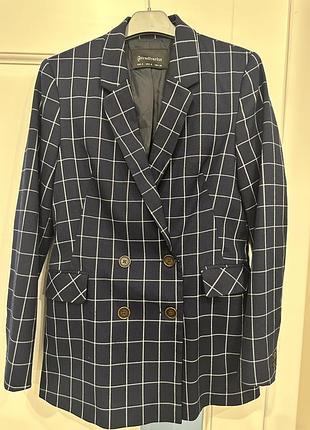 Стильний двобортний жакет stradivarius темно-синій у клітинку