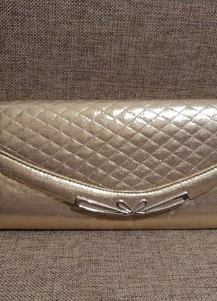 Клатч золотистый с серебряной пряжкой, классика  26см×13см