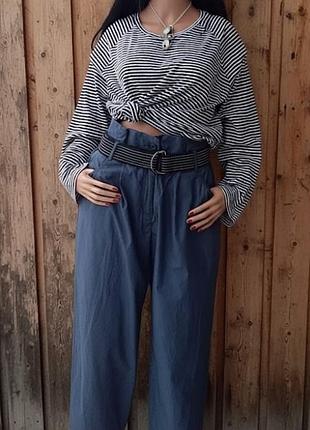 Широкие свободные брюки бананы мальвины хлопок плащевка защипы высокая талия складки