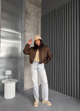 Женский бомбер утепленный 150 силикон универсал 42–46 черный / коричневый