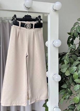 Дитячі штани палаццо ошатні з поясом з камнічиками для дівчат