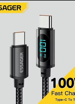Кабель essager usb-c to usb-c з led дисплеєм 100w pd 2 метри