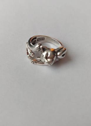 Серебрянное кольцо 925 пробы в форме котика